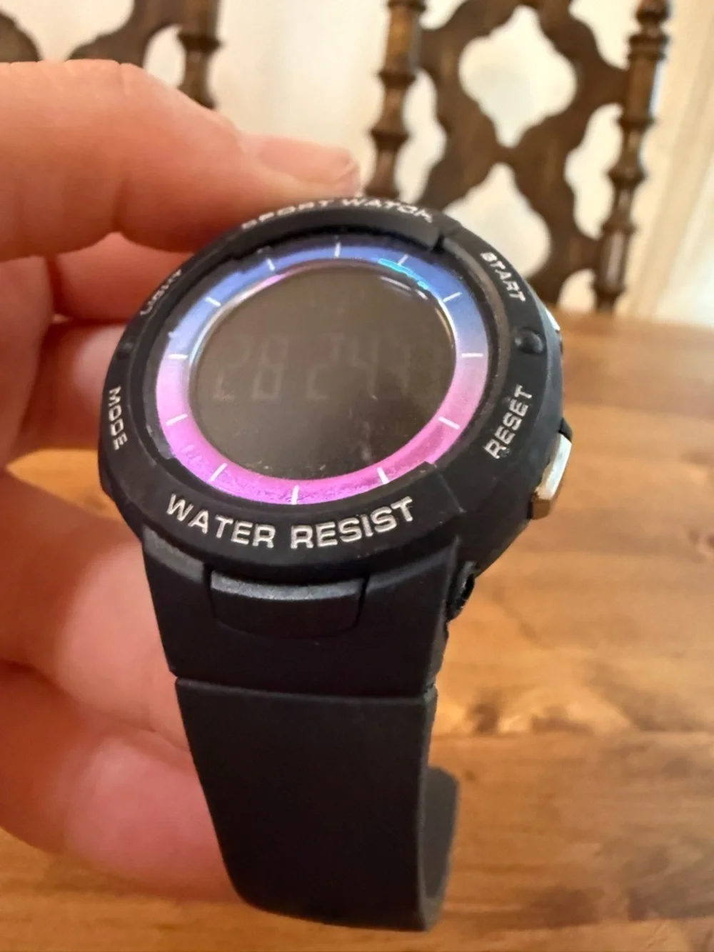 Black Digital Sport Watch with Pink Accent